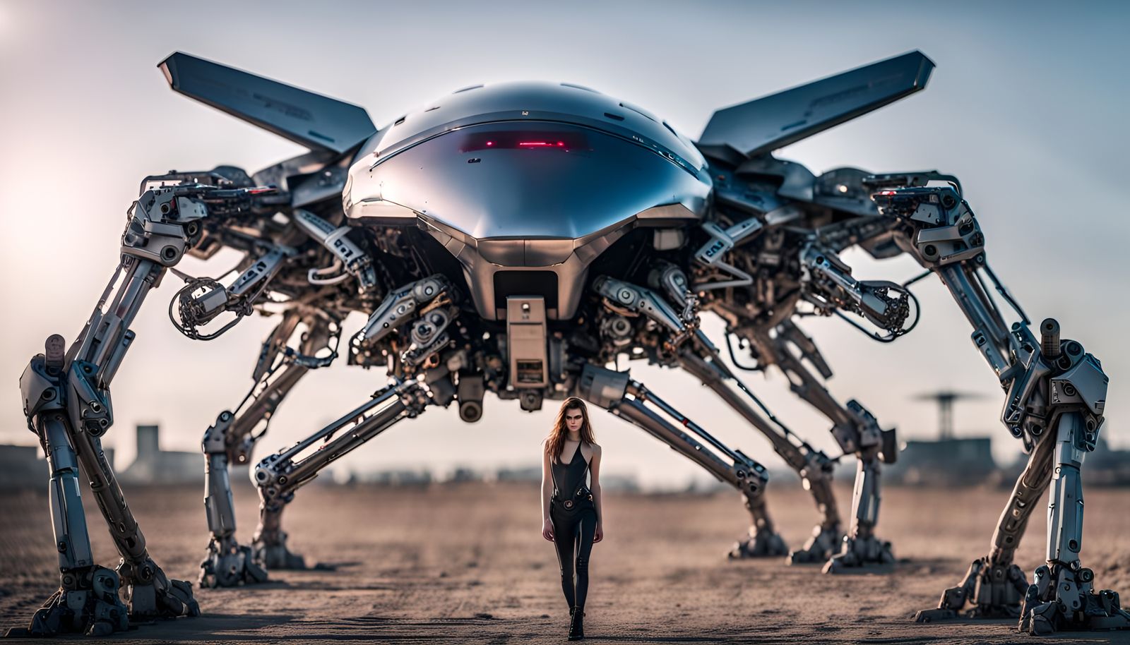 Futuristic Cyborg Assassin in Spaceship Interior