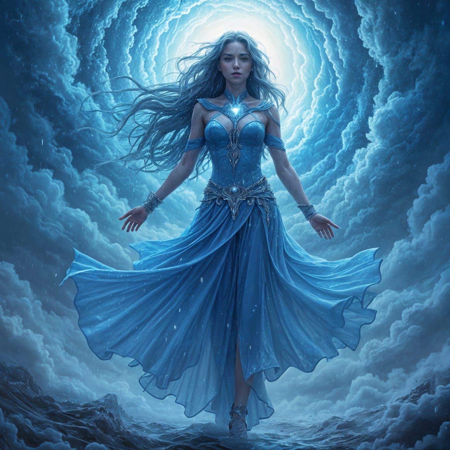 Ethereal Warrior Goddess in Celestial Storm