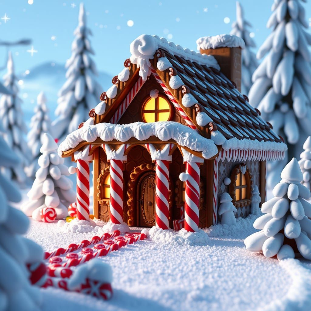Chocolate Gingerbread House in Winter Wonderland