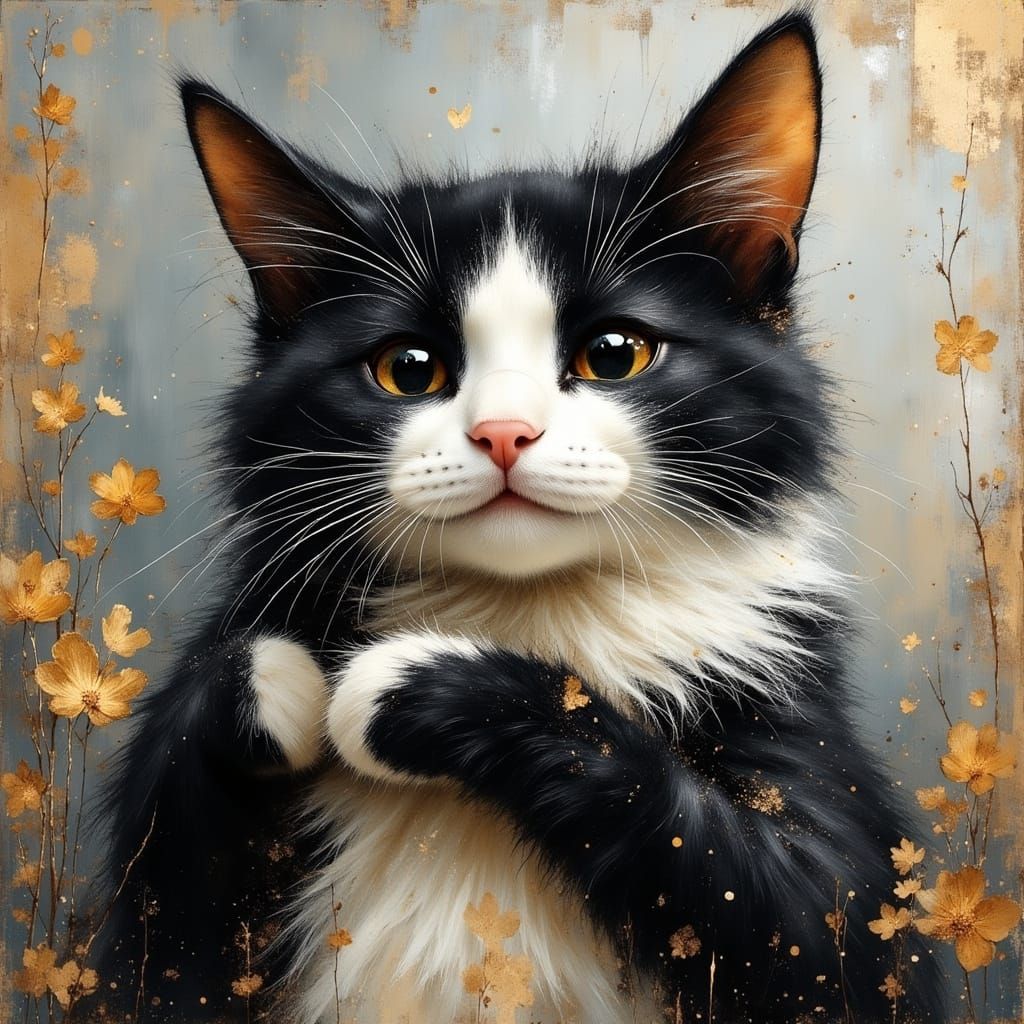 Playful Black and White Cats, Digital Art