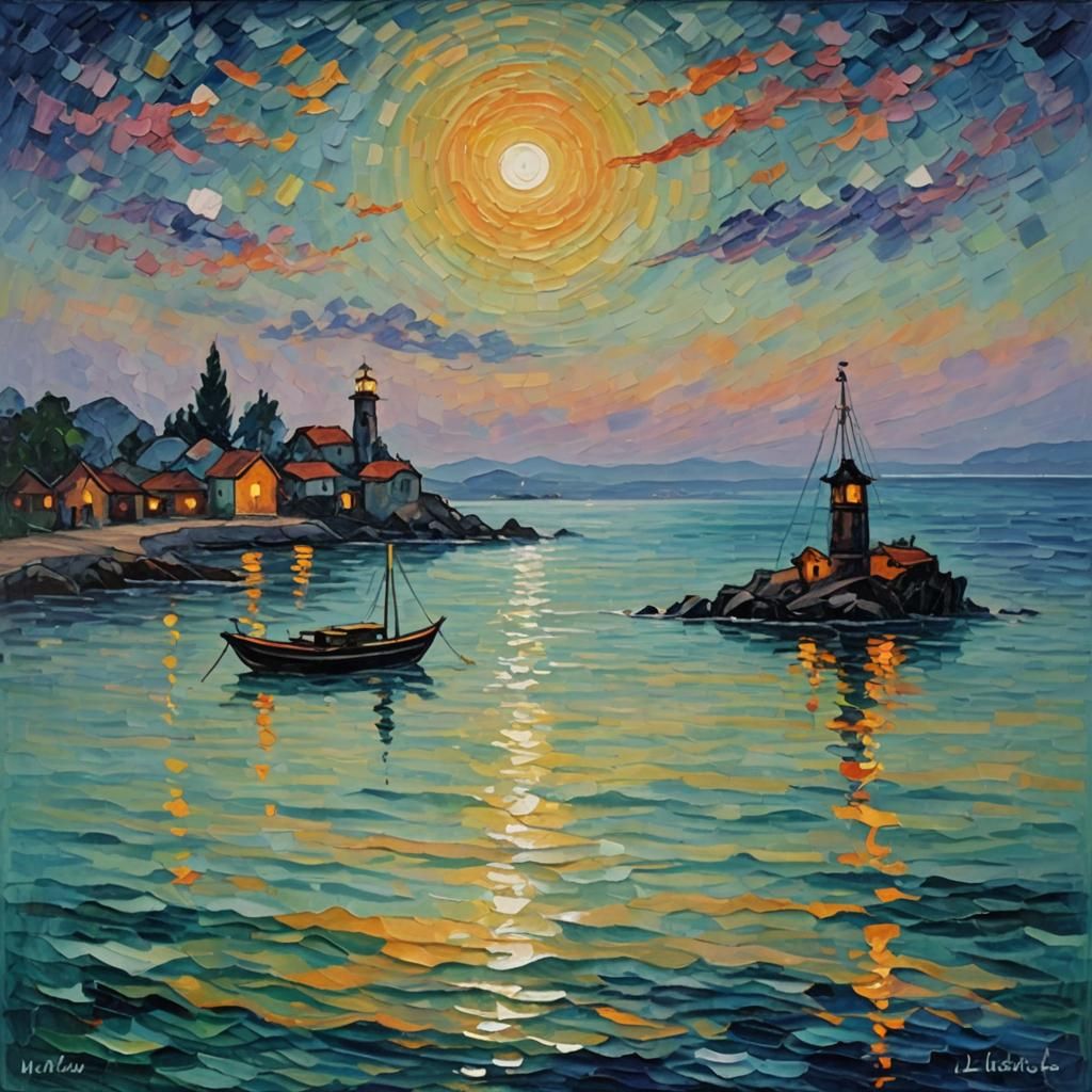 Lantern Light in Endless Night: An Expressionist Oil Paintin...