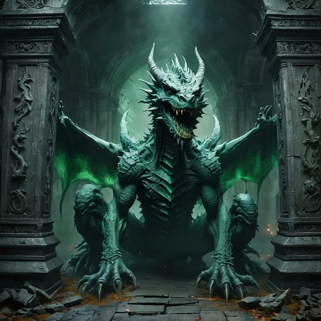 Grim Dark Zombie Dragon in Eerie Mausoleum
