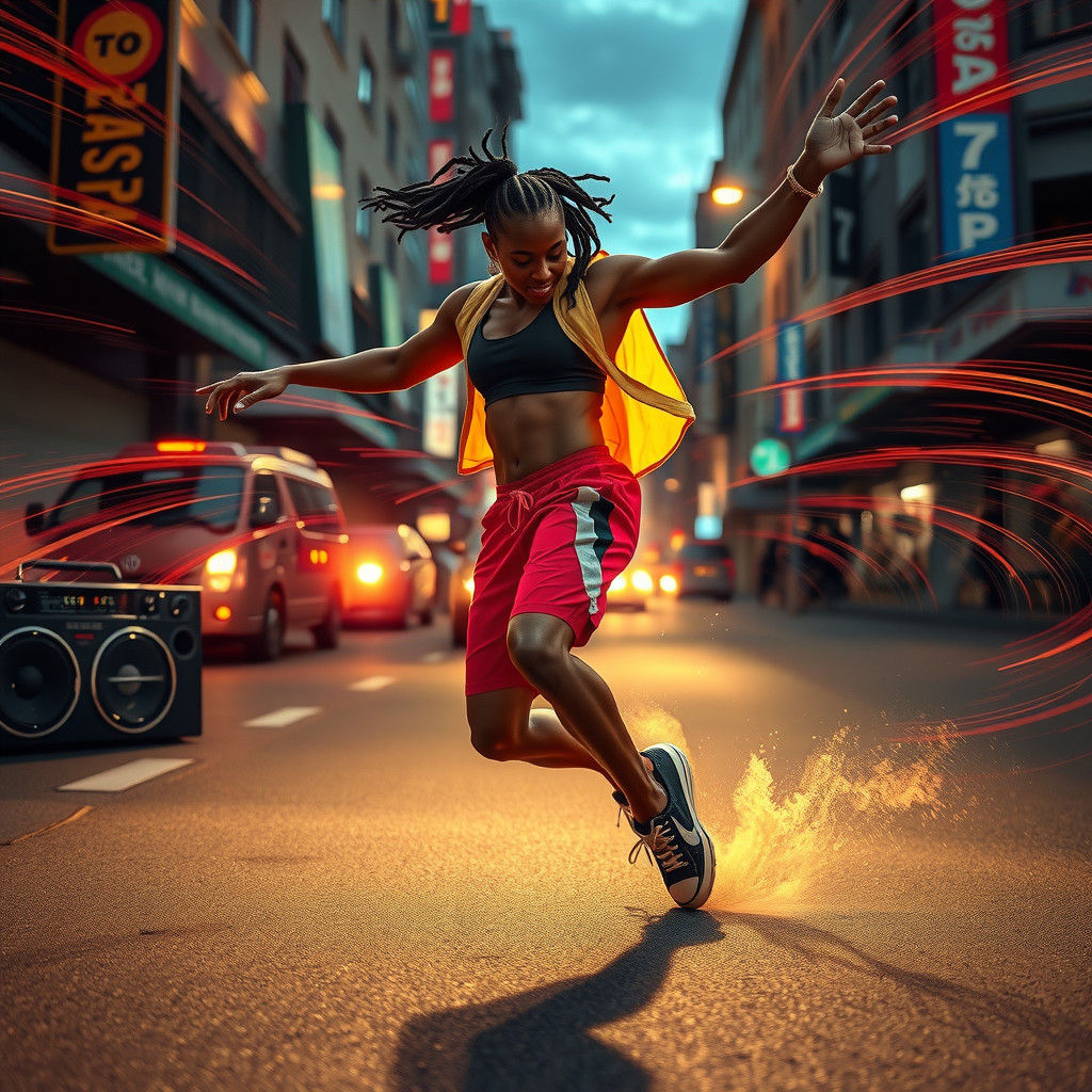 Dynamic Street Dancer in Motion at Dusk