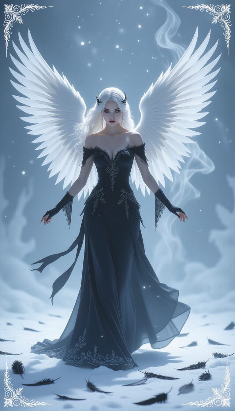 Ethereal Ash Angel Dancing in Frozen Light