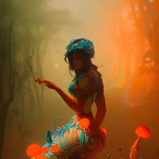 Magical Mushrooms Concept Art in Orange and Teal