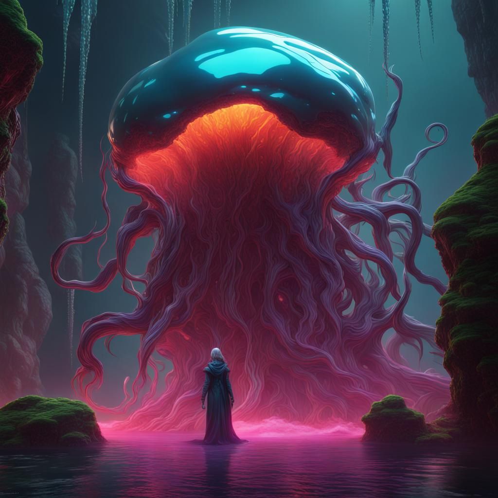 Oozing Synthetic Warlock in Sci-Fi Fantasy Style