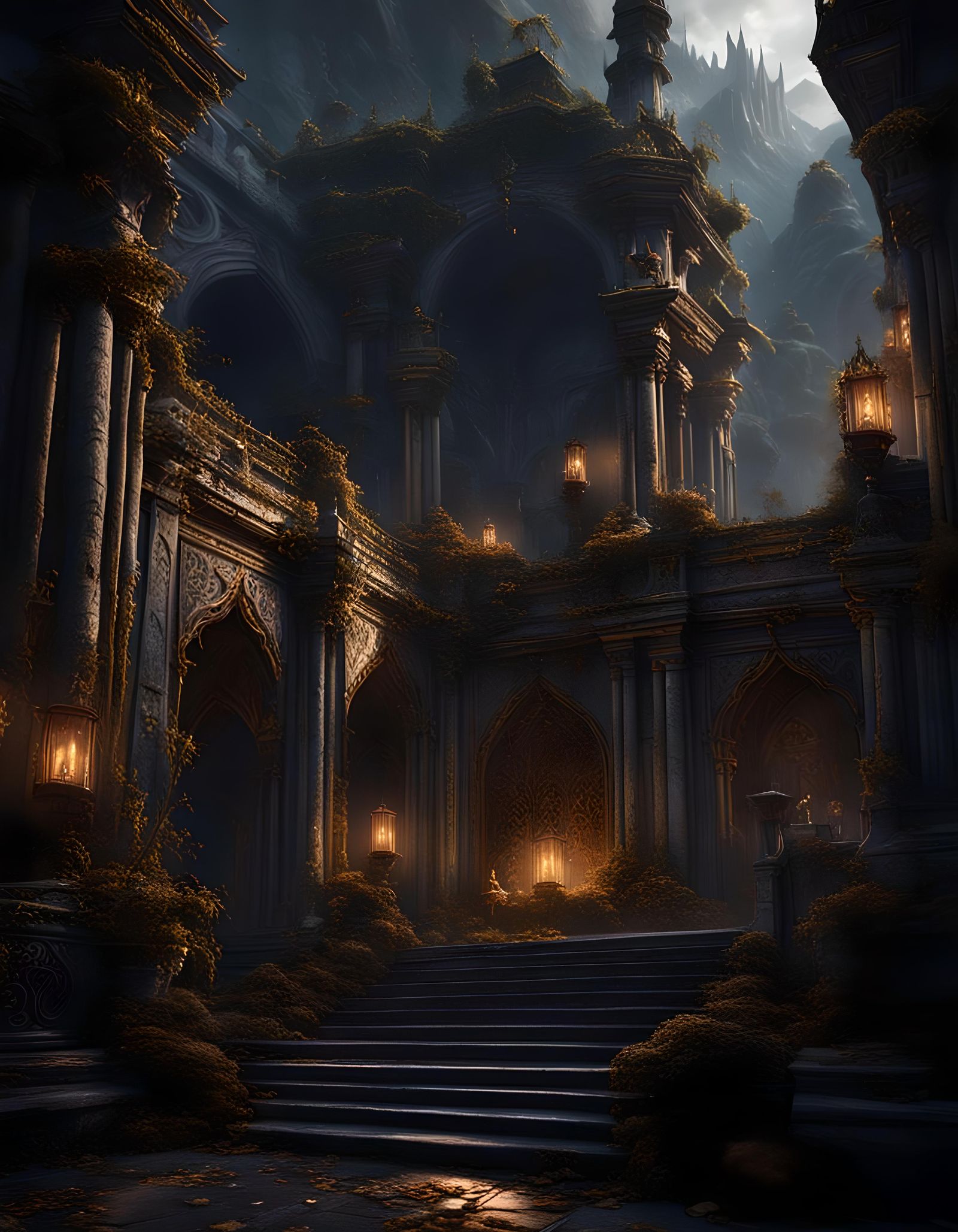 Fantastical Dark Palace Concept Art in Deep Color
