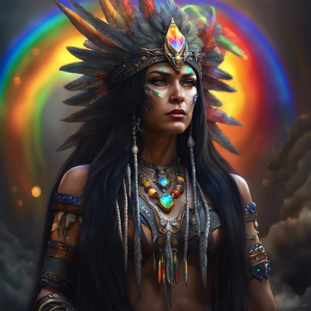 Cherokee Dragon Priestess with Rainbow Crystal Headdress