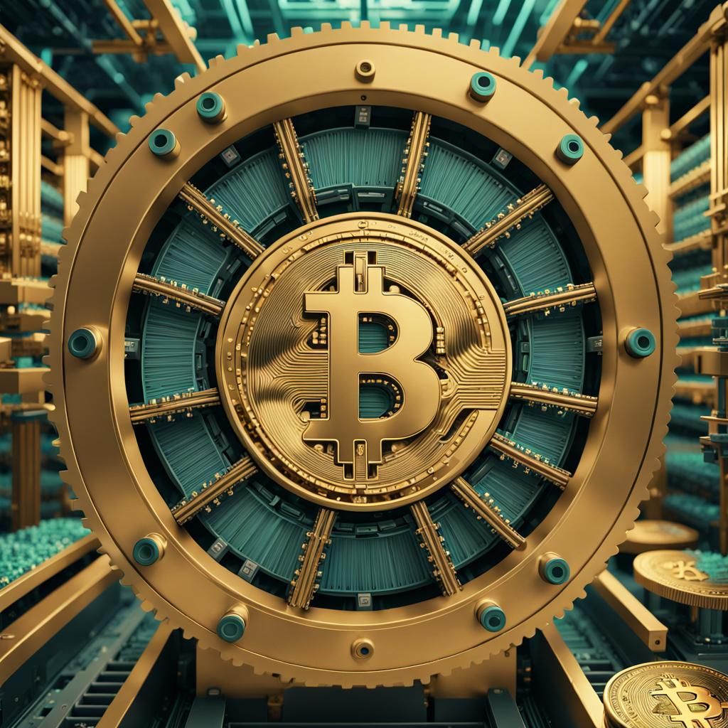 Bitcoin Minting Press in Crypto Ocean: Digital Art