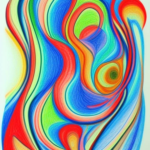 Colorful Abstract Line Art in Colored Pencil