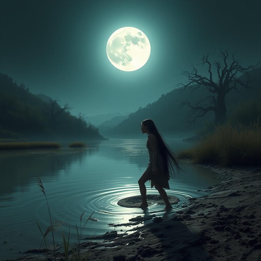 Girl Emerges from Mud Under Moonlight: Fantasy Concept Art