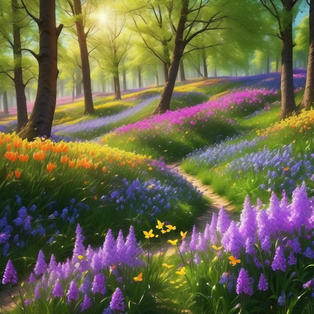 Spring's Rhythmic Dance: Flowers, Trees, and Nature