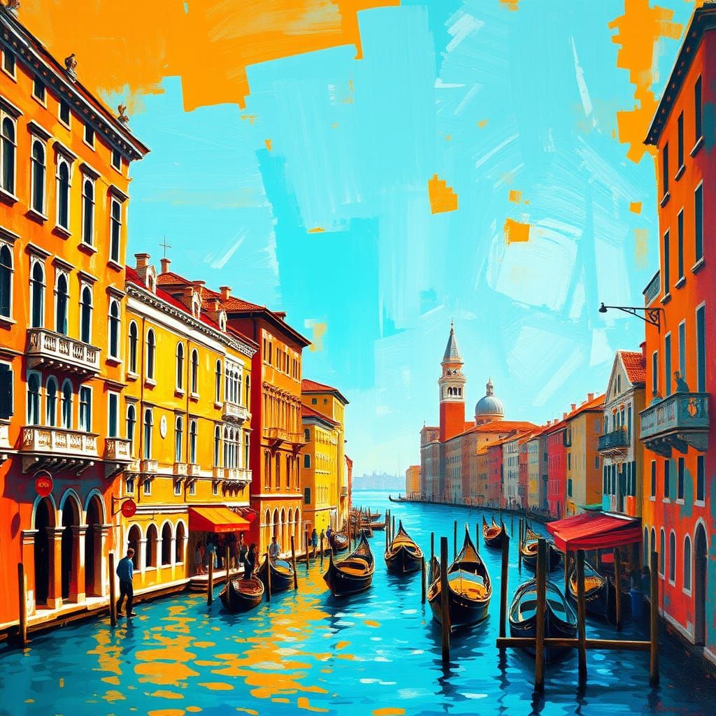 Abstract Grand Canal in Venice with Warm Sunlight