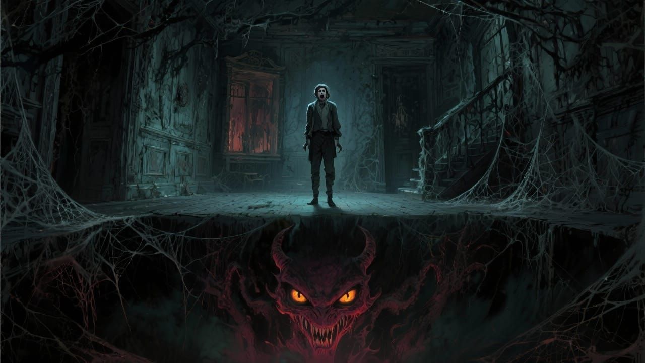 Terrified Figure Confronts Demon Eyes in Haunted Victorian H...