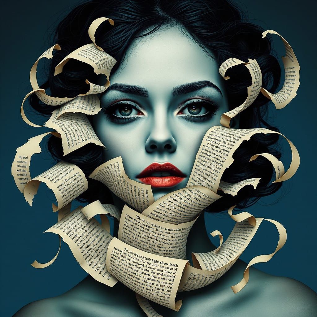 Woman in Typographic Dreamscape