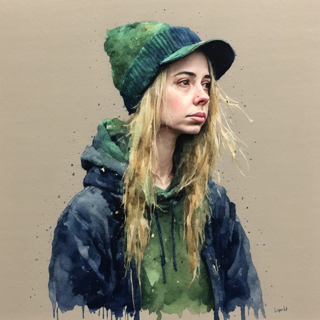 Woman in Hoodie: Oil Painting Style