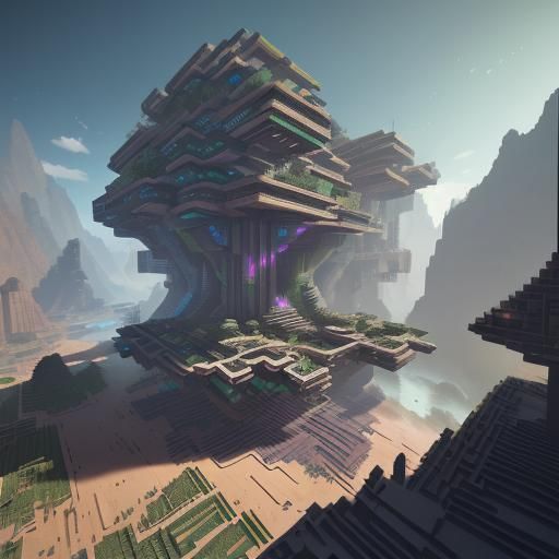 Solarpunk Airpunk Minecraft Build in Detailed Matte Painting