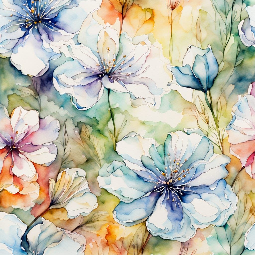 Ethereal Watercolor Ink Flowers Bloom