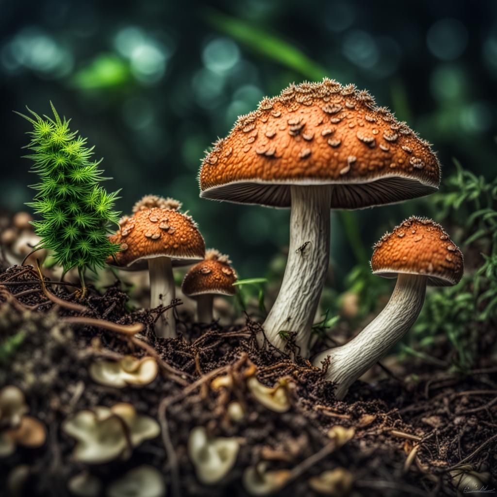 Colorful Weed Plant Eating Mushrooms in HDR