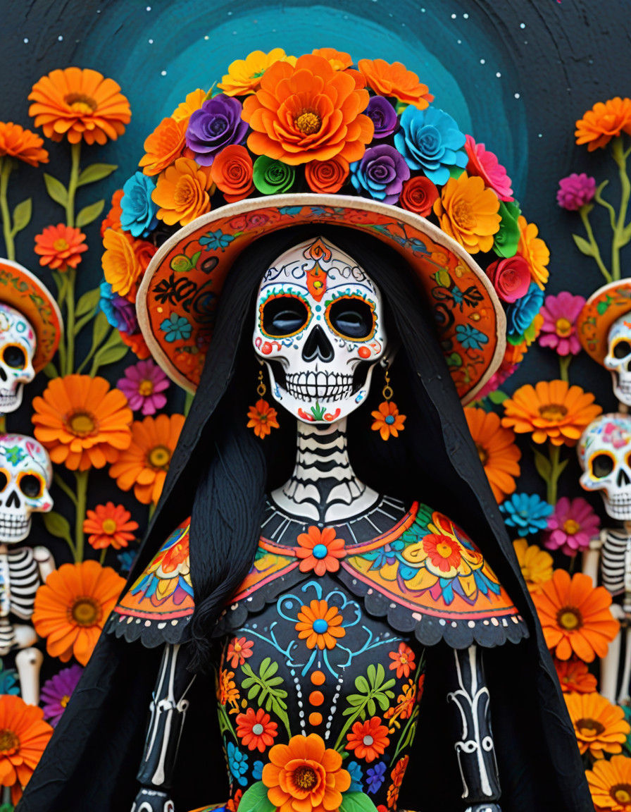 Santa Muerte Fallen Angel Doll in Traditional Mexican Day of...