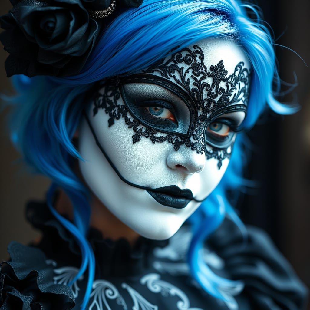 Gothic Carnival Siren Under Soft Blue Light