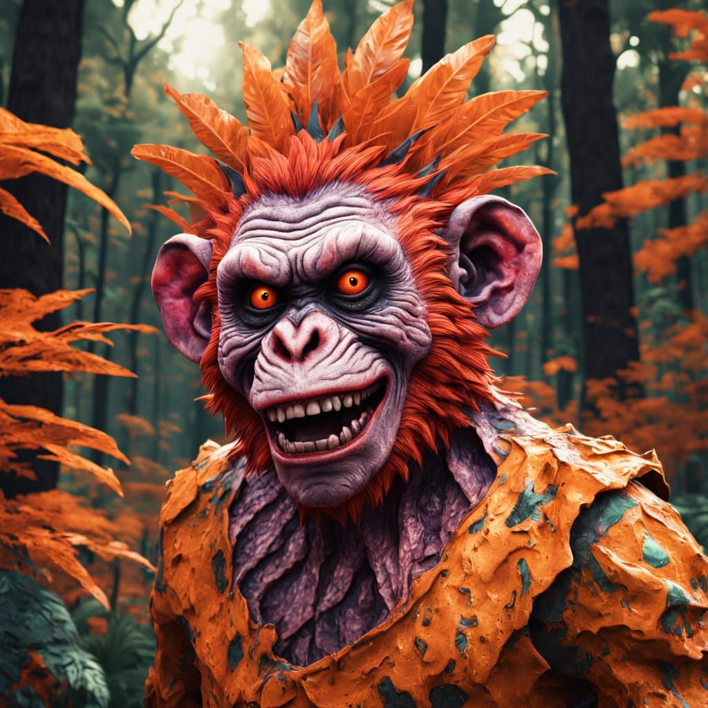 Vibrant Pop Art Portrait of a Zombie Monkey Monster Clown