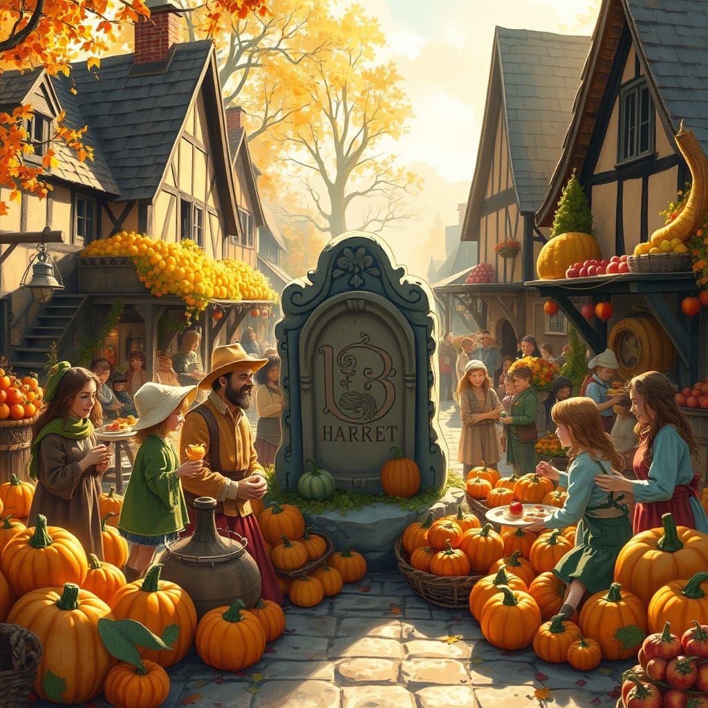 Charming Harvest Festival in Quaint Village Square