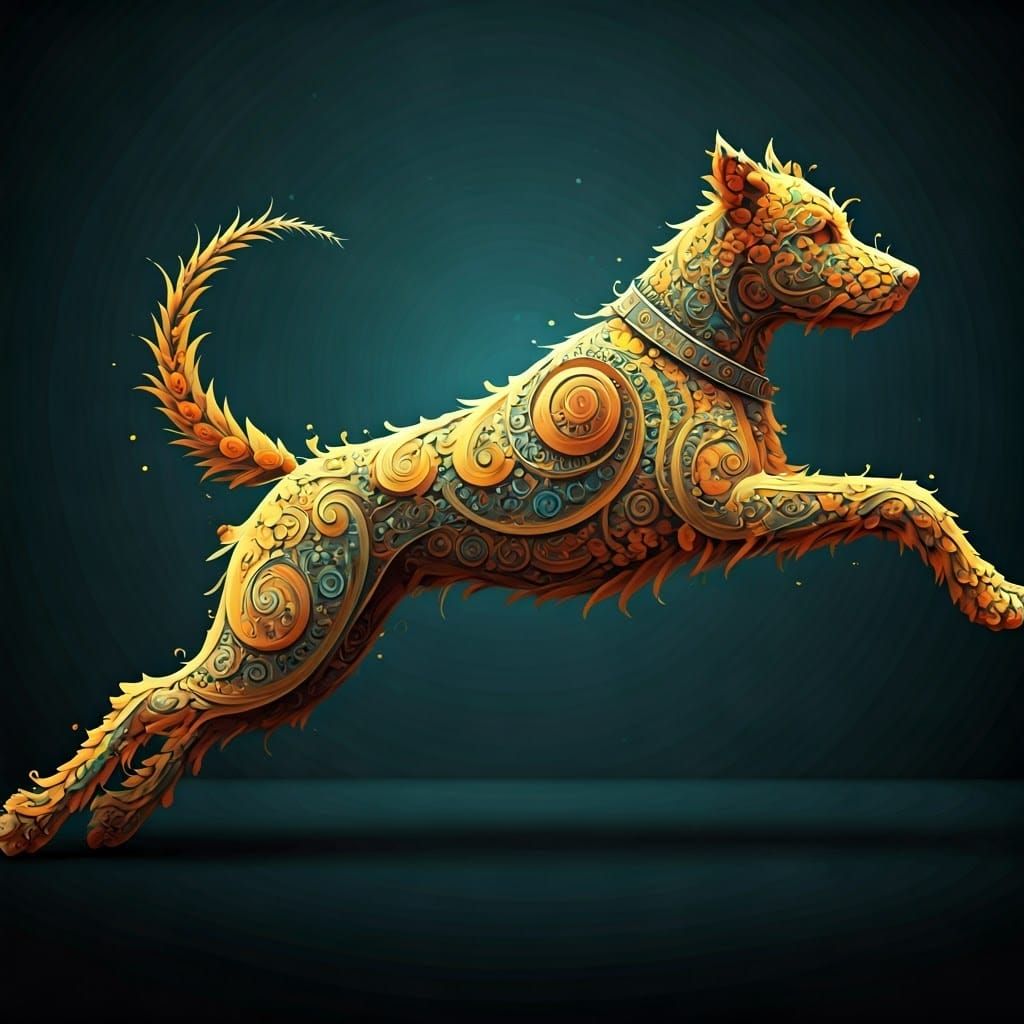 Floral Dog Sculpture with Abstract Fractal Elements