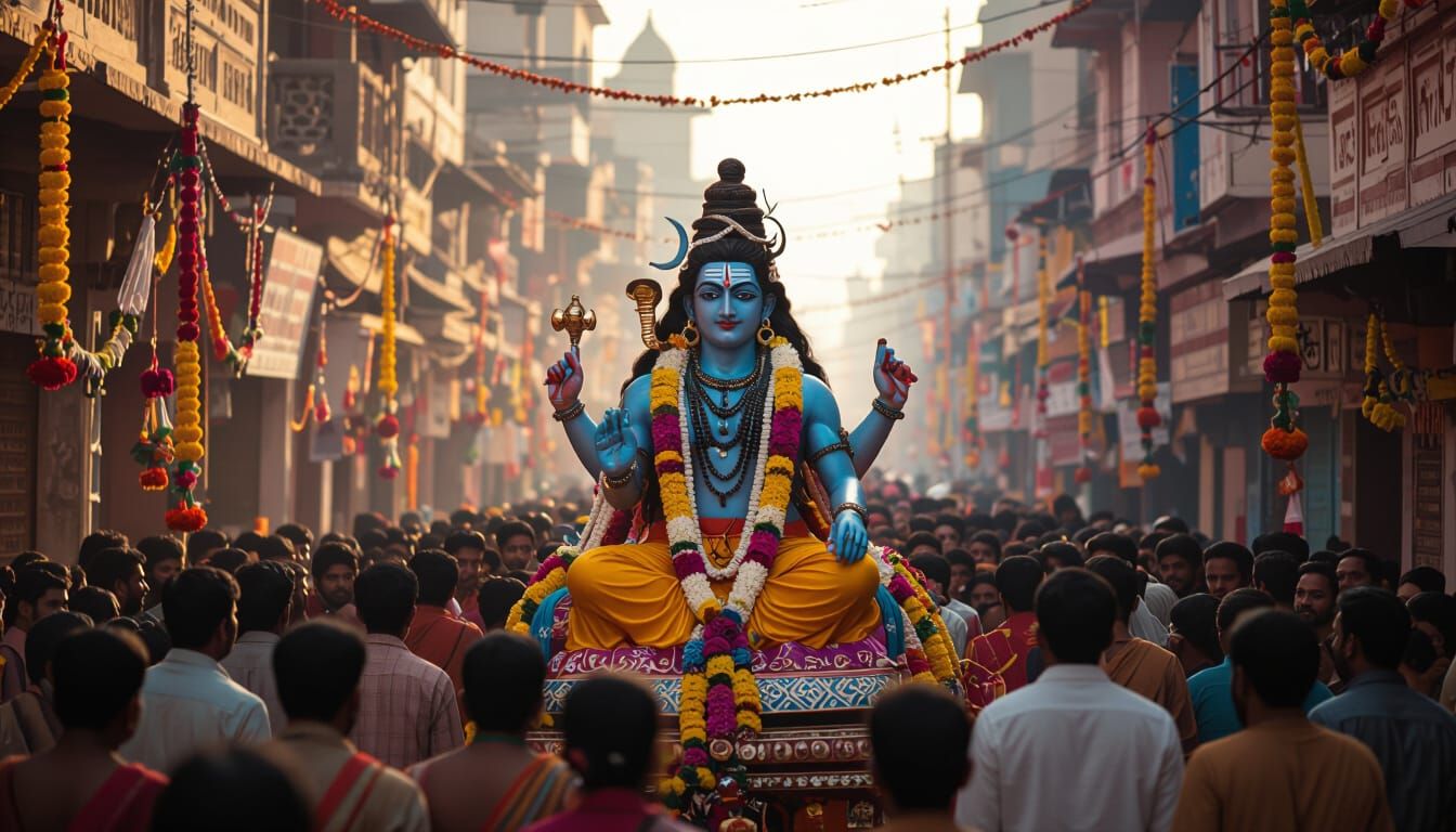 Shivratri Procession with Shiva Idol in Decorated Village