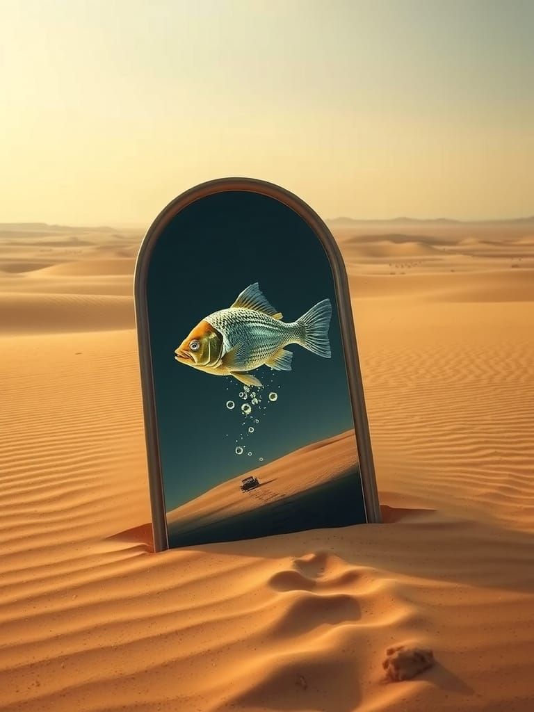 Surreal Desert Mirror Reflecting Dream World