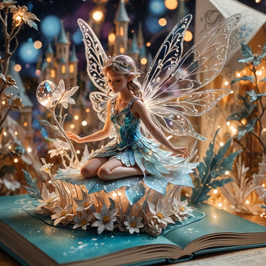 Crystal Fairy in Magical Pop-Up Book: Oil Painting