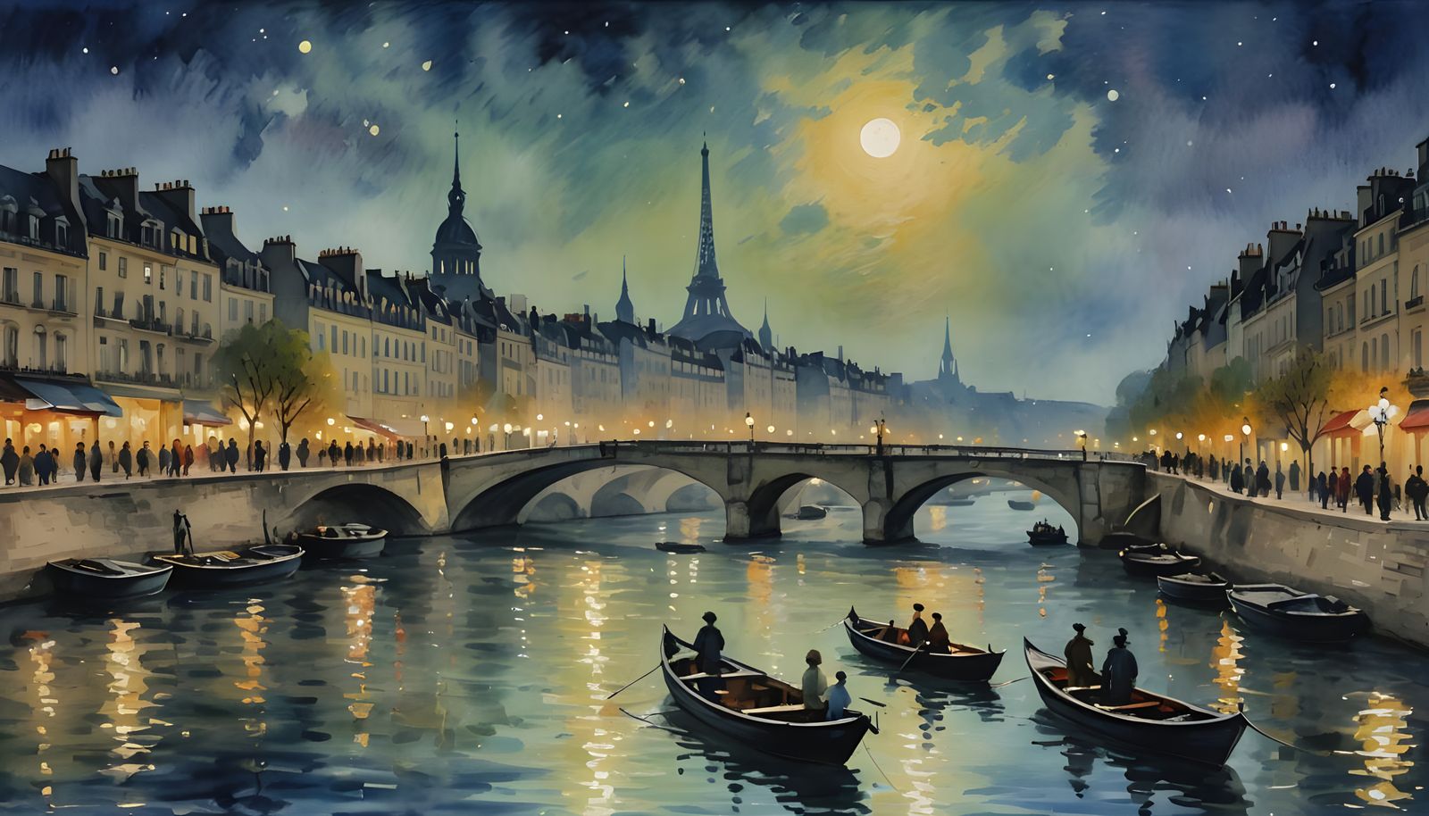 Paris by the Seine at Night: Watercolor
