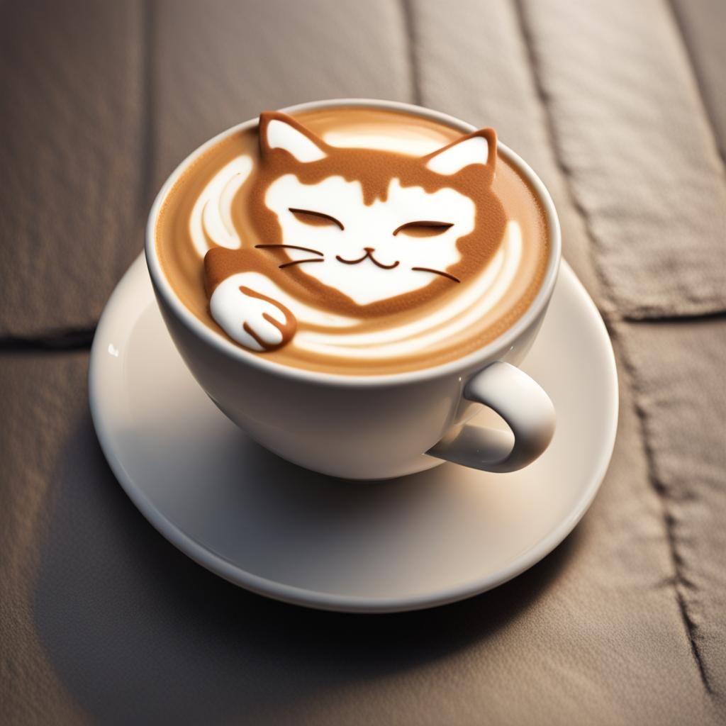 Milk Cat Escapes Latte Cup