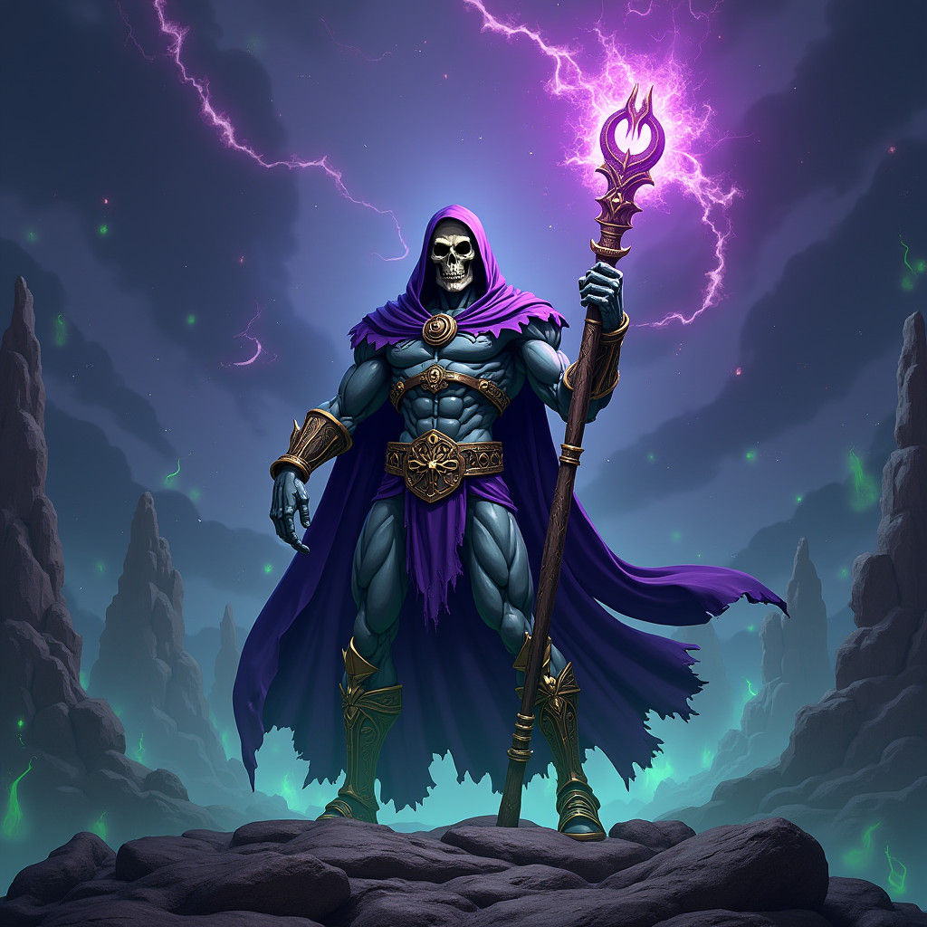 Skeletor Triumphant in a Mystical Landscape