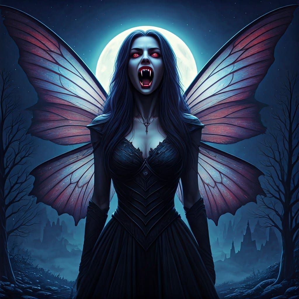 Majestic Fairy Vampire in a Dramatic Gothic Scene
