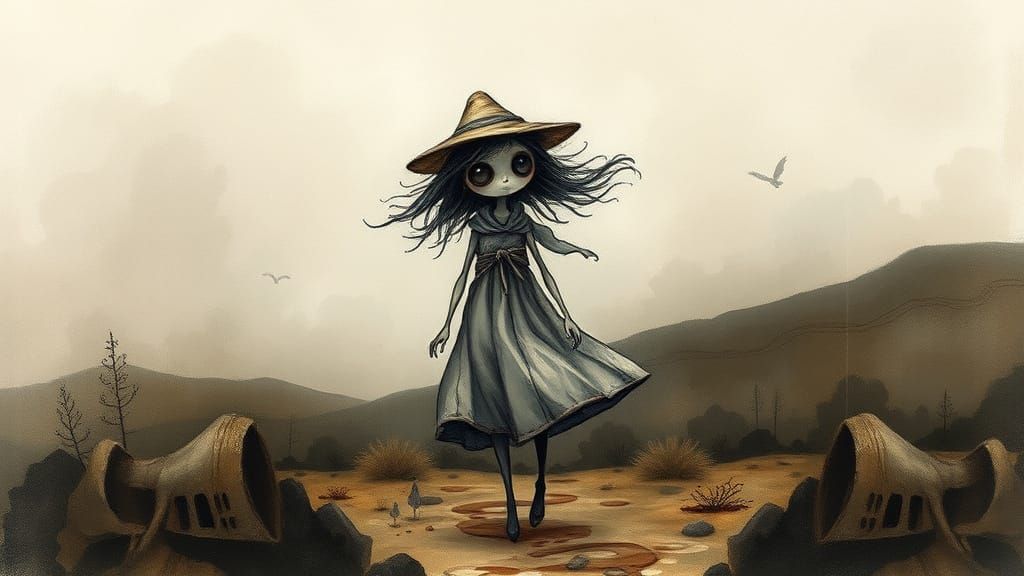 Whimsical Wanderer in Dreamlike Landscape, Inspired by Folk ...