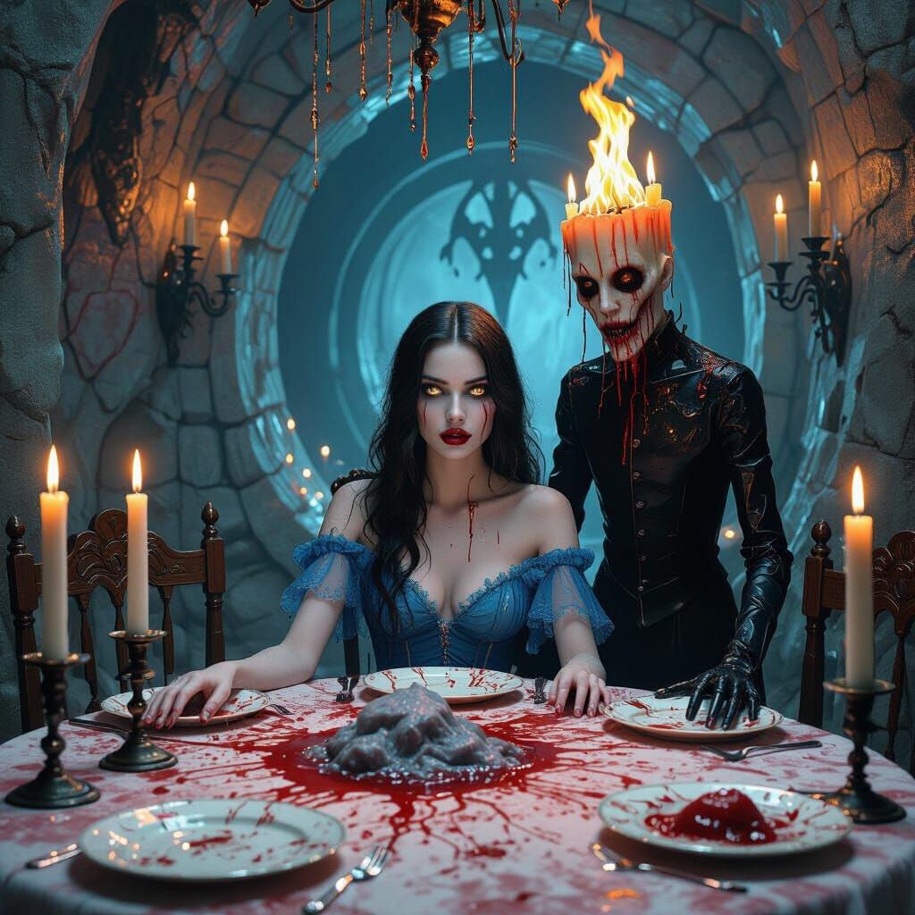 Grotesque Beauty and the Beast Banquet in Gothic Horror Styl...