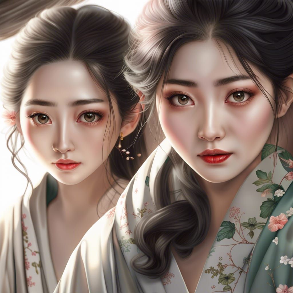 Hyperrealistic Portrait of Three Japanese Women