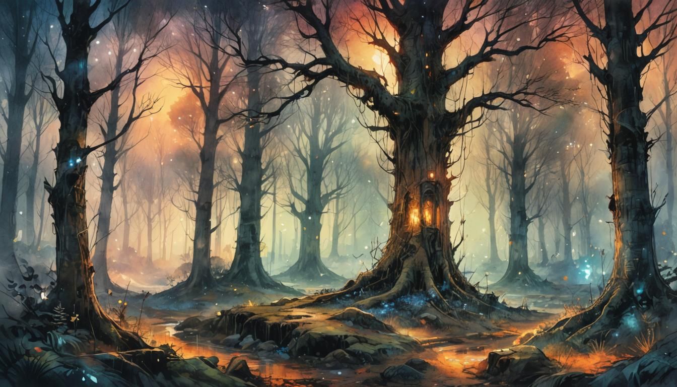 Whispering Woods: A Medieval Watercolor Scene