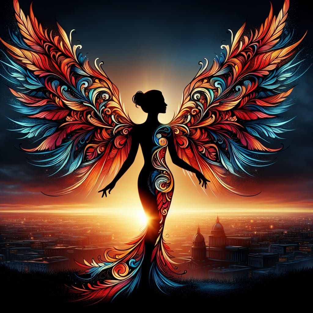 A captivating silhouette of a female angelic figure