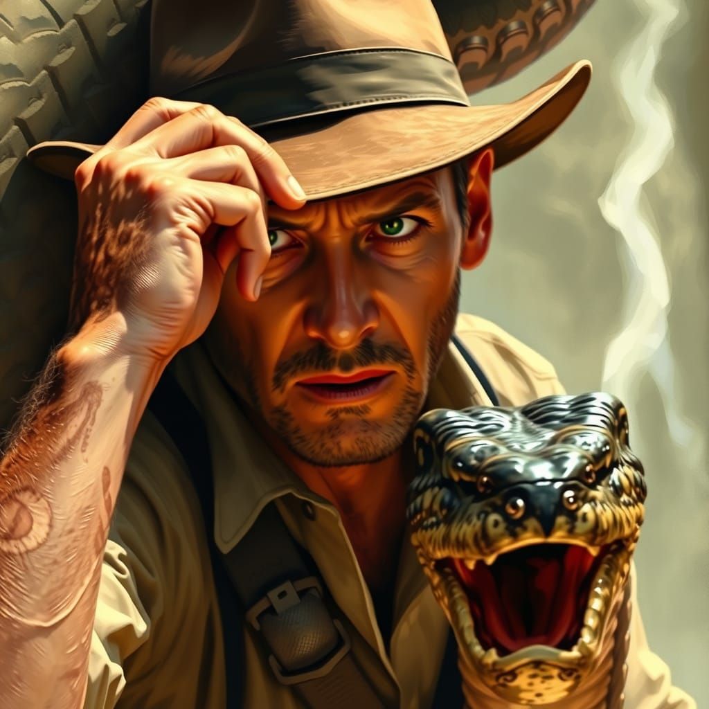 Indiana Jones' Fearful Encounter with a Serpent