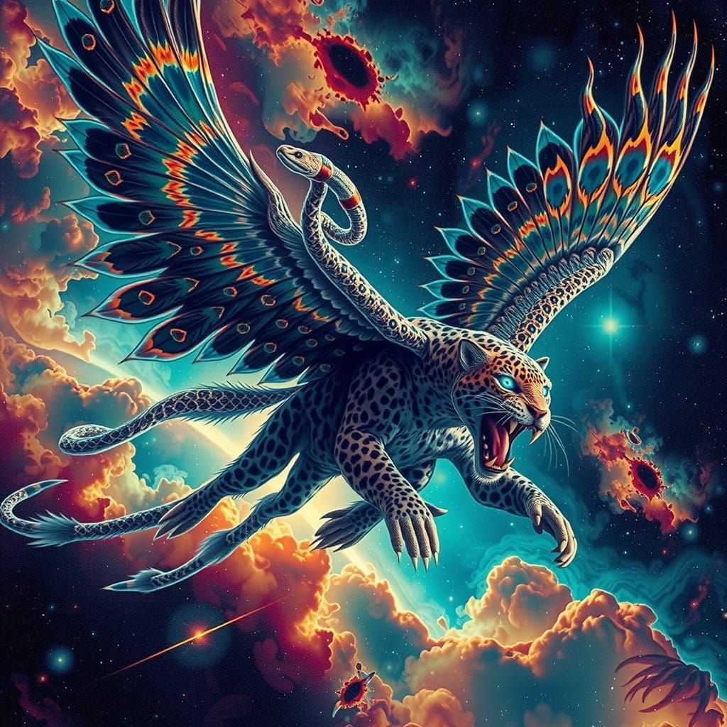 Flying Jaguar in Neon Nebula