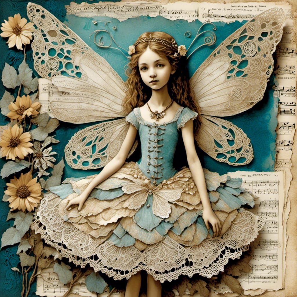Whimsical Fairy in Vintage Collage Style