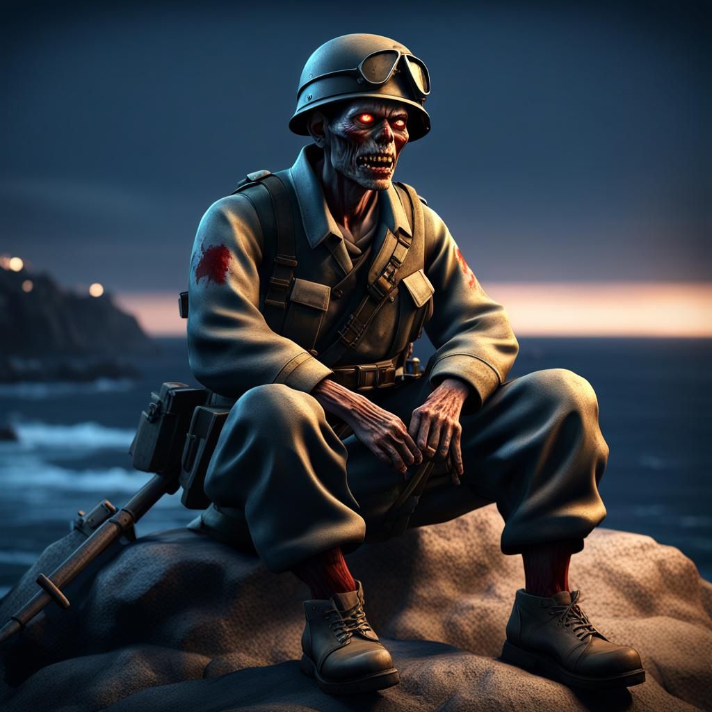 WWII Japanese Zombie Soldier by the Sea