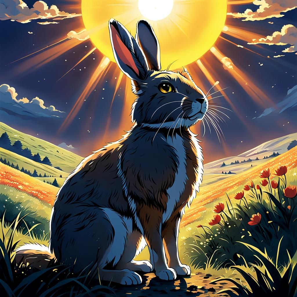 Watership Down Rabbit in Anime Style Sunset