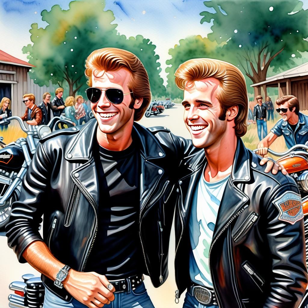 Cartoon Watercolor of Richie and Fonzie Laughing