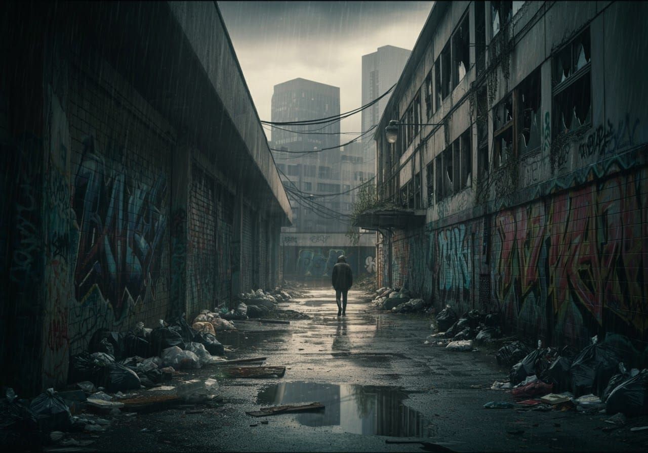 Dystopian Cityscape in Cinematic Gritty Realism