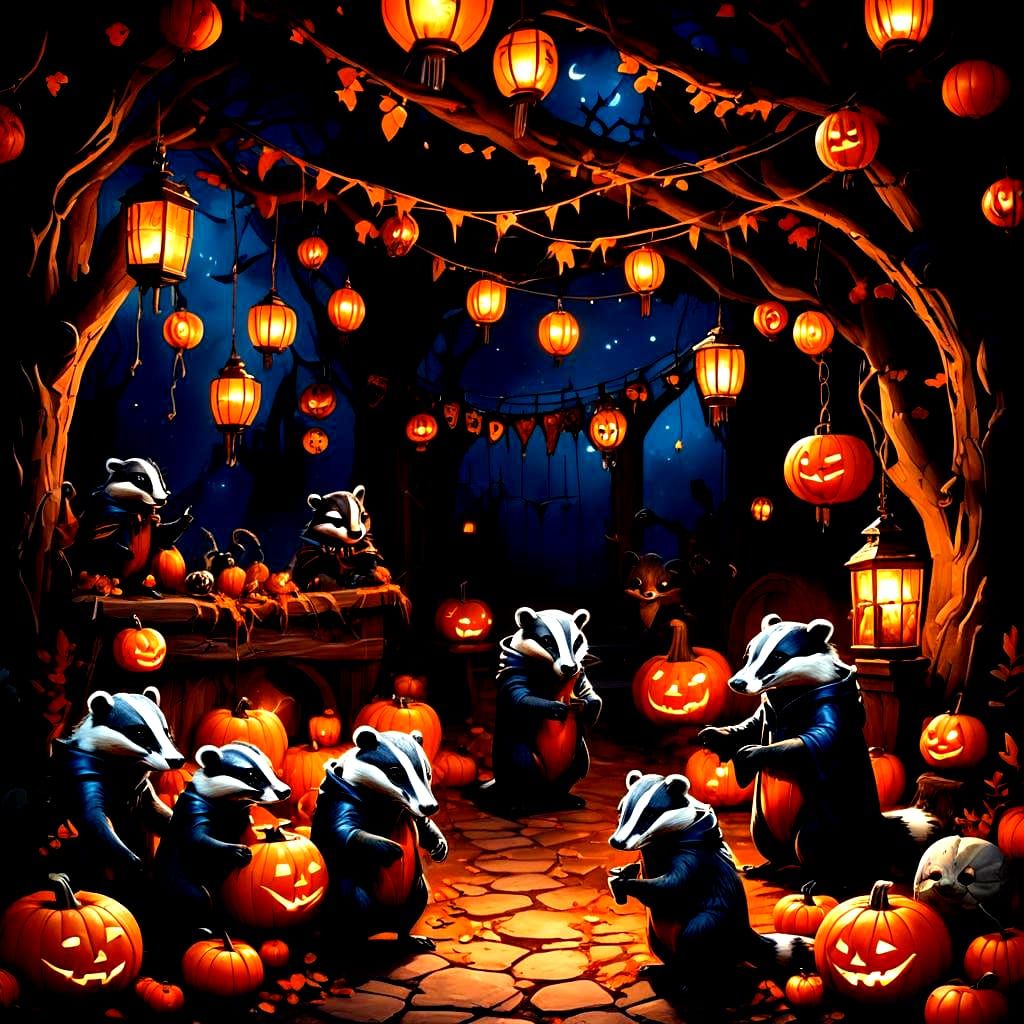 Badgers' Halloween Party: A Matte Painting Fantasy