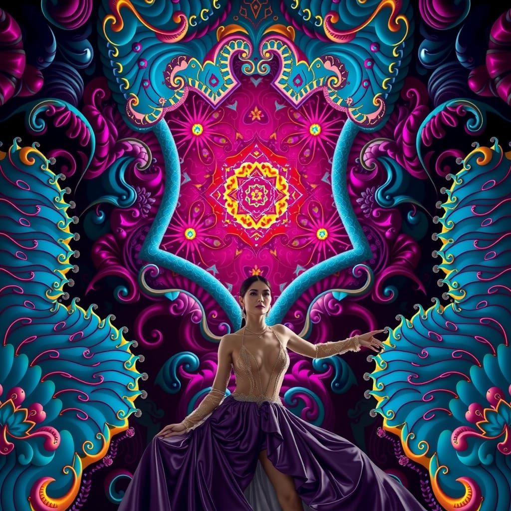 Elegant Woman in Lavish Surrealist World