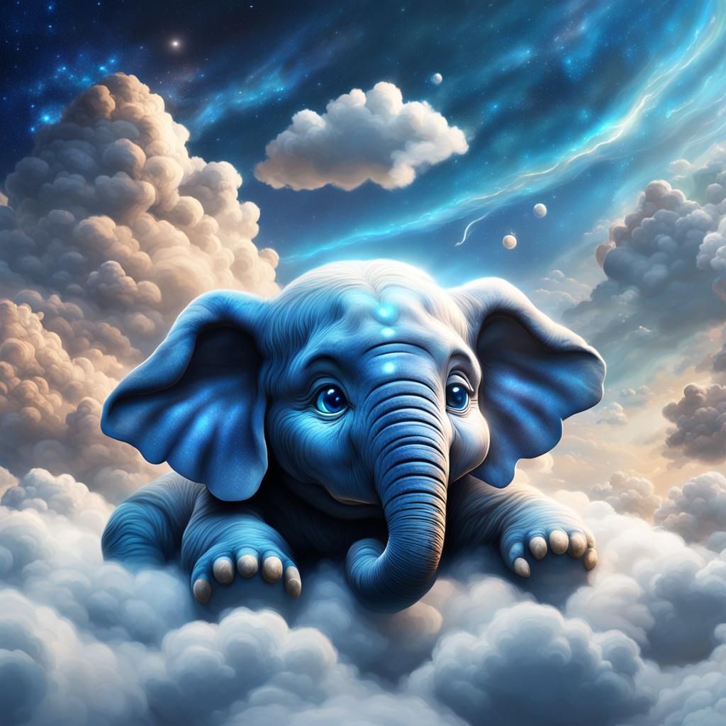 Cosmic Baby Elephant Sleeping on Clouds